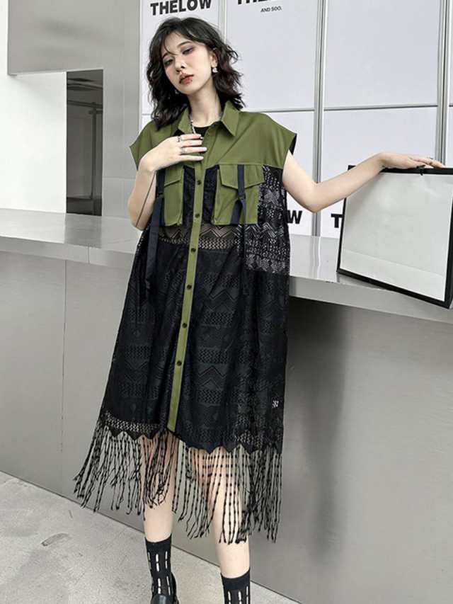 韓国ファッション ワンピース原宿系 個性的 女性 着痩せ 体型カバー ロングワンピース 夏服