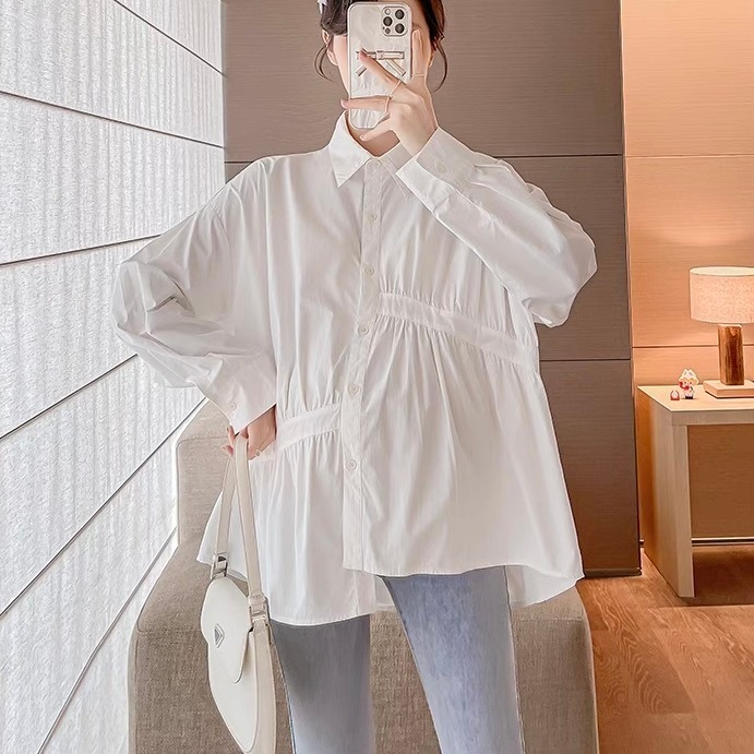 レディース トップス シャツ ブラウス アシンメトリー 長袖 フェミニン ストリート タック ギャザー かわいい 大人可愛い きれいめ おしゃれ かっこいい こなれ感 ガーリー 個性的 クール