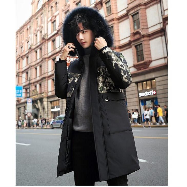 高品質 ダウンジャケット アウター 暖かい ロング丈コート メンズ 迷彩 防寒 厚手 秋冬 お洒落 冬服/大きいサイズM4ＸＬ/フード付き/ファー/格好いい