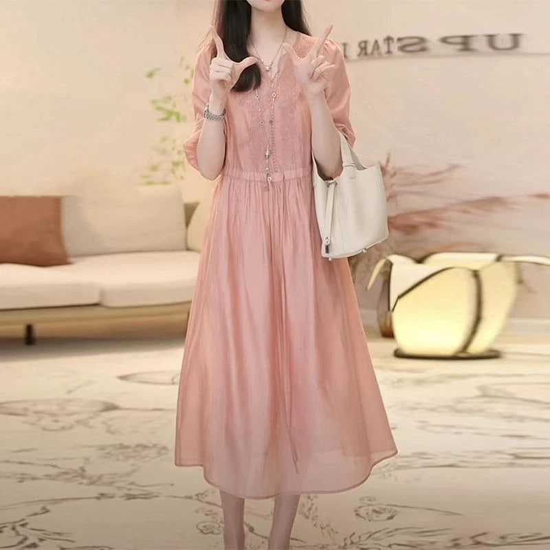 2025 新作 ワンピース 夏 半袖 長袖ワンピース ロングワンピース ロング シフォンワンピ ベアワンピ レースワンピ ドレス パーティードレスドレス新しい夏のvネックドレス女性のハイエン 4,721円