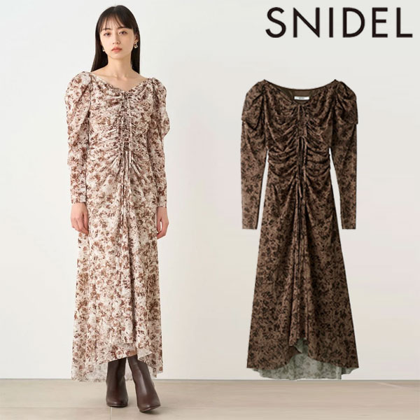 【SALE60%OFF】【即納】 スナイデル SNIDEL ワンピース トリプルリボンチュールカットワンピース ロング丈 長袖 花柄 swco244107