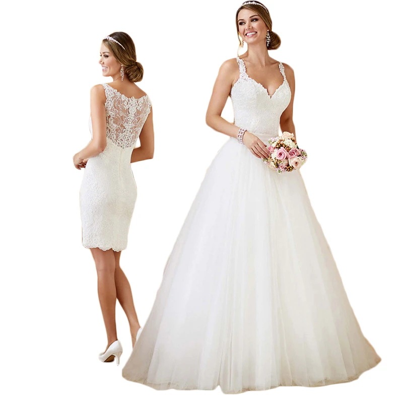 エレガントなウェディングドレス 2way ロング丈 結婚式 披露宴 二次会