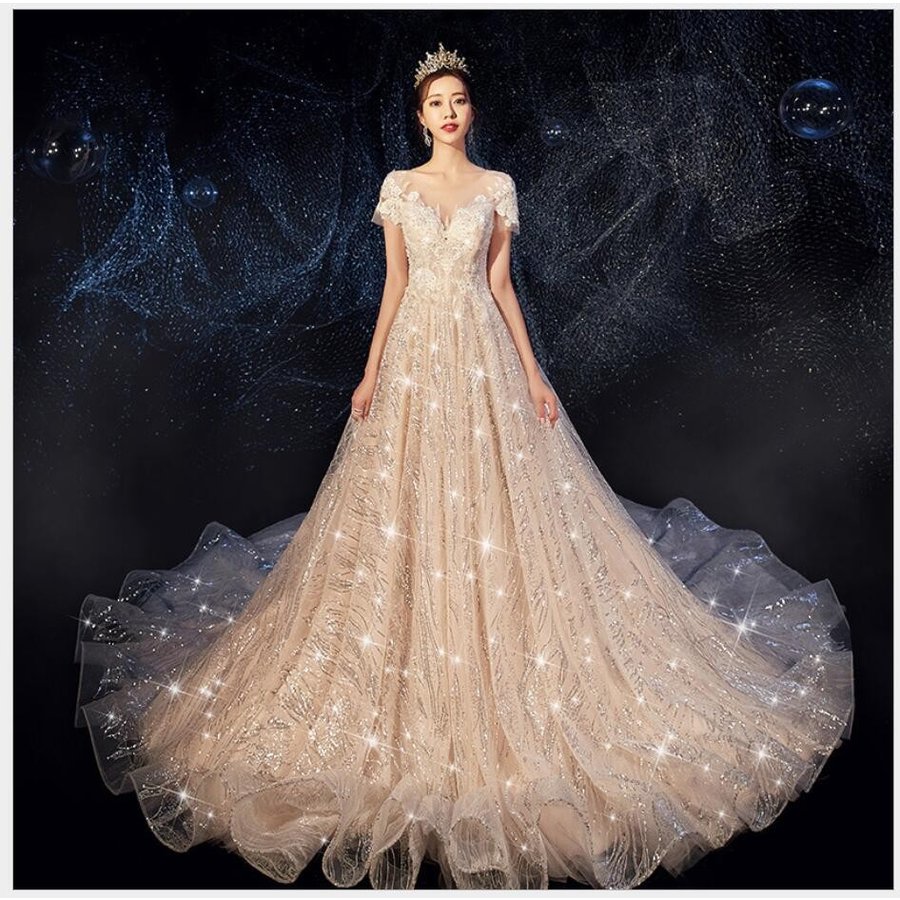 トレーンドレス ロングドレス パーティードレス ウエディングドレス ステージ衣装 二次会 演奏会 発