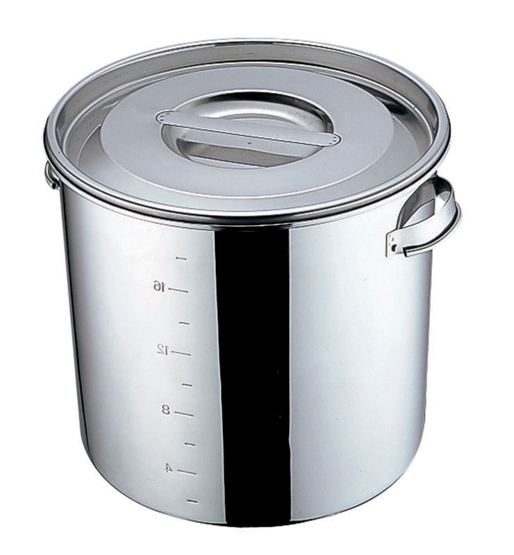 三宝産業 UK 18-8 丸 深型キッチンポット（目盛付） 28cm（16.0L）手付