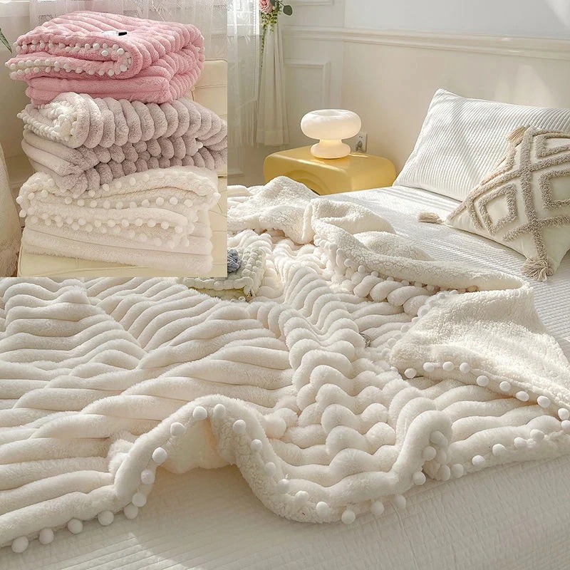 【急速出荷!】表裏暖かい3色猫感毛布+可愛いフリンジすべすべしたふとんファッション柔らかい保温ブランケット絨毯