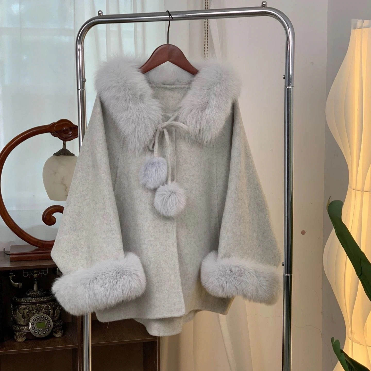 Ac無地 フォックスファー襟 ウール両面ニットコート レディース 冬 フレンチ 上品 高級感 ジャケット