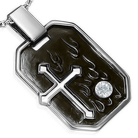 バーニングクロスタグ ペンダントトップ 十字架 燃える 炎 火 プレート サージカルステンレス316L ネックレス パーツ 首飾り アクセサリー 男性 女性 プレゼント stt00-00-0627