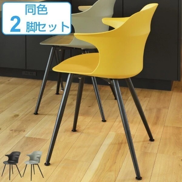 チェア 2脚セット 座面高45cm ひじ掛け プラスチック 椅子 チェアー ダイニングチェア