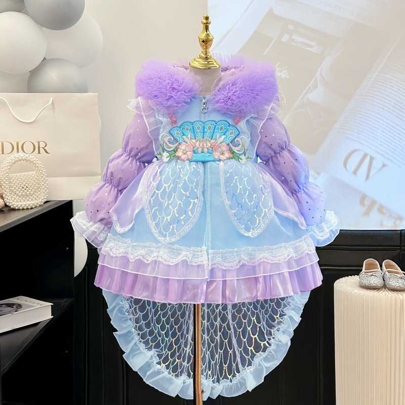 ダウンジャケットガールズ2025冬新作ベビーガールロリータドレスリトルガールプリンセスドレス誕生日ドレスファッション