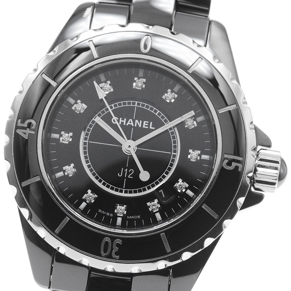 シャネル CHANEL H1625 J12 黒セラミック 12Pダイヤ クォーツ レディース 良品 保証書付き_838055【中古】