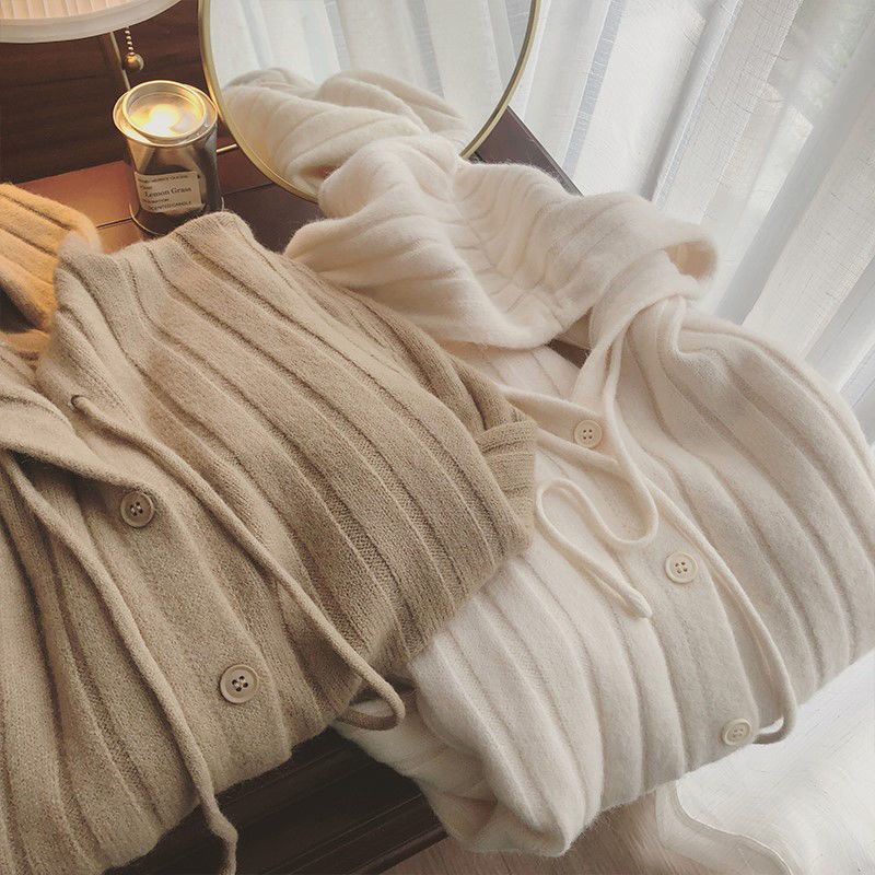 秋アウター ベーシックニット 韓 2024秋 百掛け通勤スーツ コート ソフトニット連帽ニットカーディ ラブリータートルネック