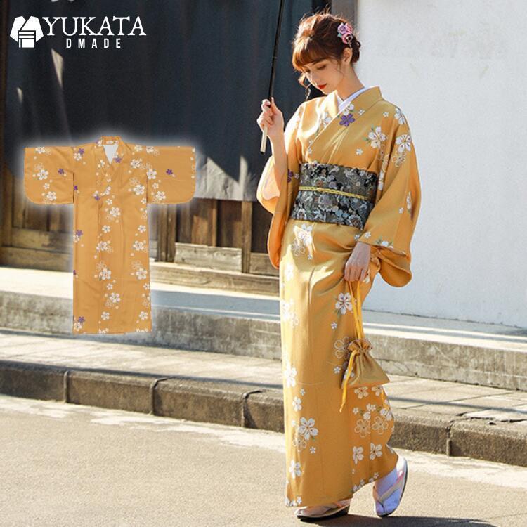 出荷が迅速である 独占販売 黄地白花 浴衣 レディース イエロー 桜 花柄 花火大会 夏祭り 5点セット ゆかた レトロモダン 黄色 フラワー 可愛い ー等 上品 きれいめ 大人の浴衣 大人 セット