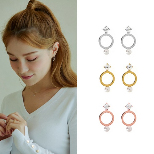 [シルバー925] [韓国ファッションジュエリー] 真珠 キュービック 円形ピアス デイリーアクセサリー SNSで人気 セレブが愛するカスタムジュエリー