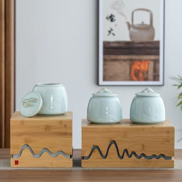 新しい中国風のセラミックティーキャンキャンキャンキャンギフトボックスティーパッケージ家庭緑茶茶色茶