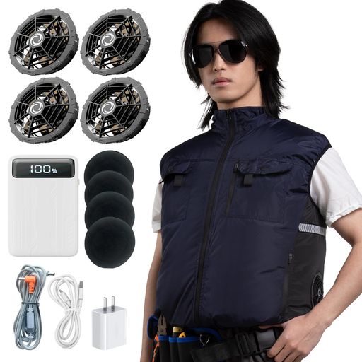 [HON&GUAN] ファン付きベスト 空調ベスト 4ファン 体感-15C 最強爆風476CFM ファンバッテリーセット 【TYPE-C急速充電対応/8個ポケット/4個防塵フィルター/チタン加工UPF