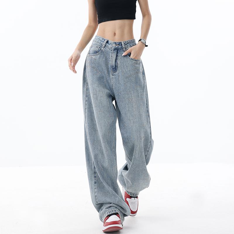 デニムパンツ レディース ダメージ ジーンズ クラッシュ ボトムス 秋 ウォッシュド ストレート カジュアル ブルー 7,343円