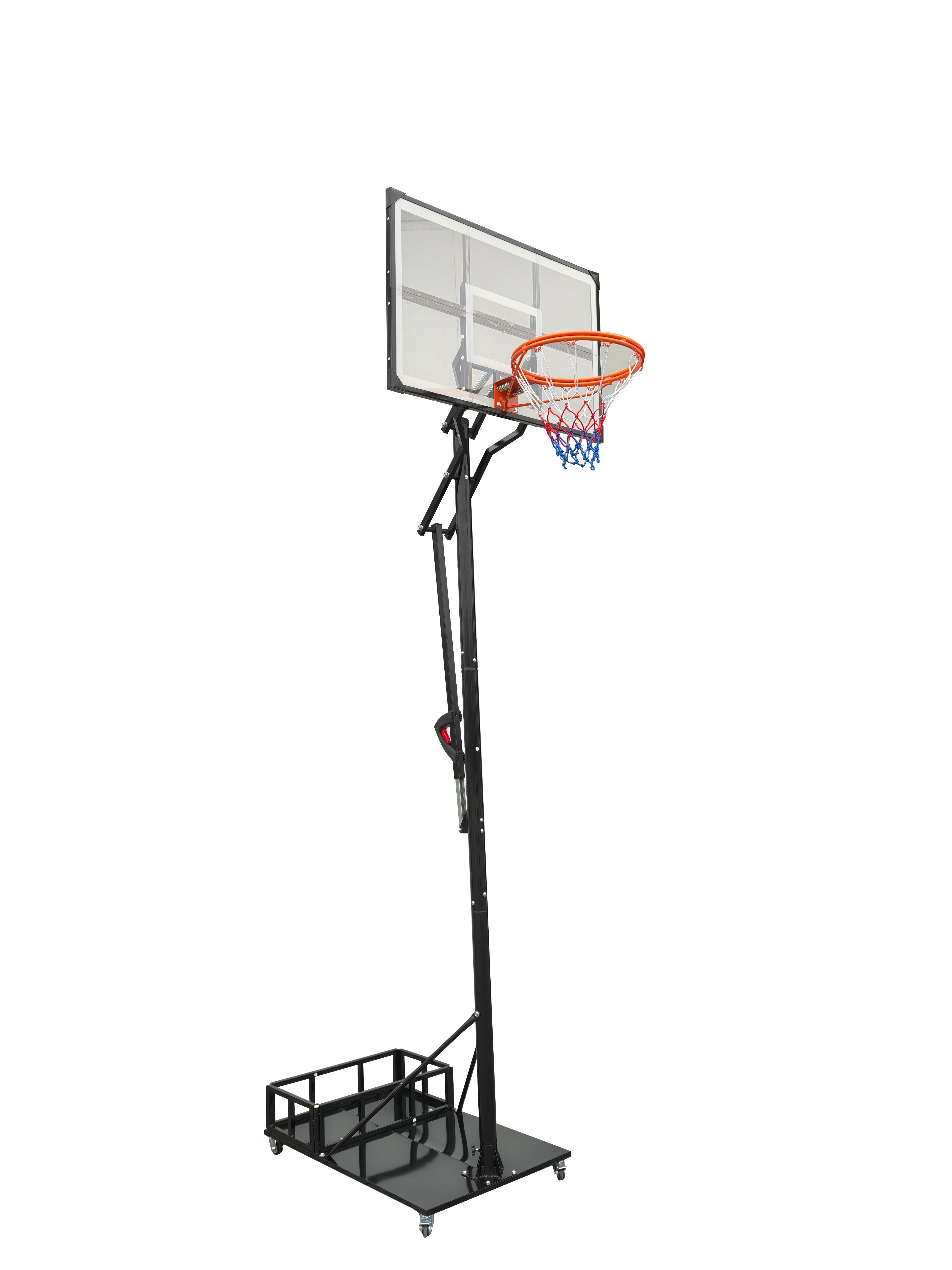2025 バスケットゴール 鉄製ベース キャスター付き ワンタッチで高さ調整 ＆ミニバス対応 250-305cm 収納付き サンドバック付き 移動可 工具付き ゴールネット バックボー