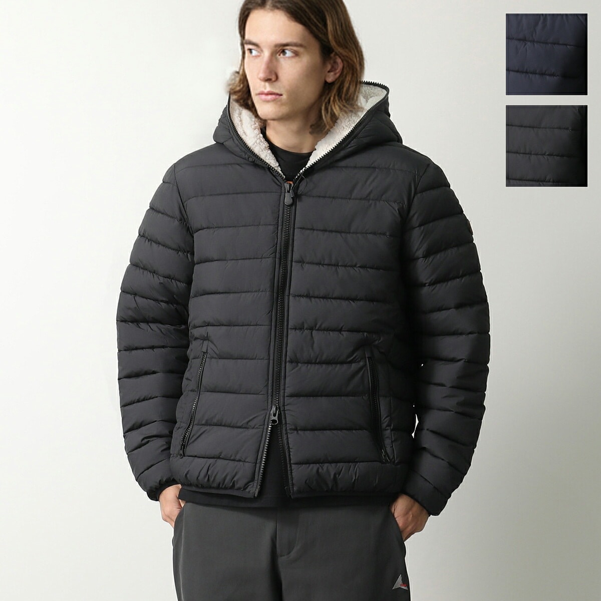 SAVE THE DUCK セイブザダック エコダウンジャケット BERTIE メンズ 中綿 ボア パーカー フーディ ショート丈 ブルゾン カラー2色