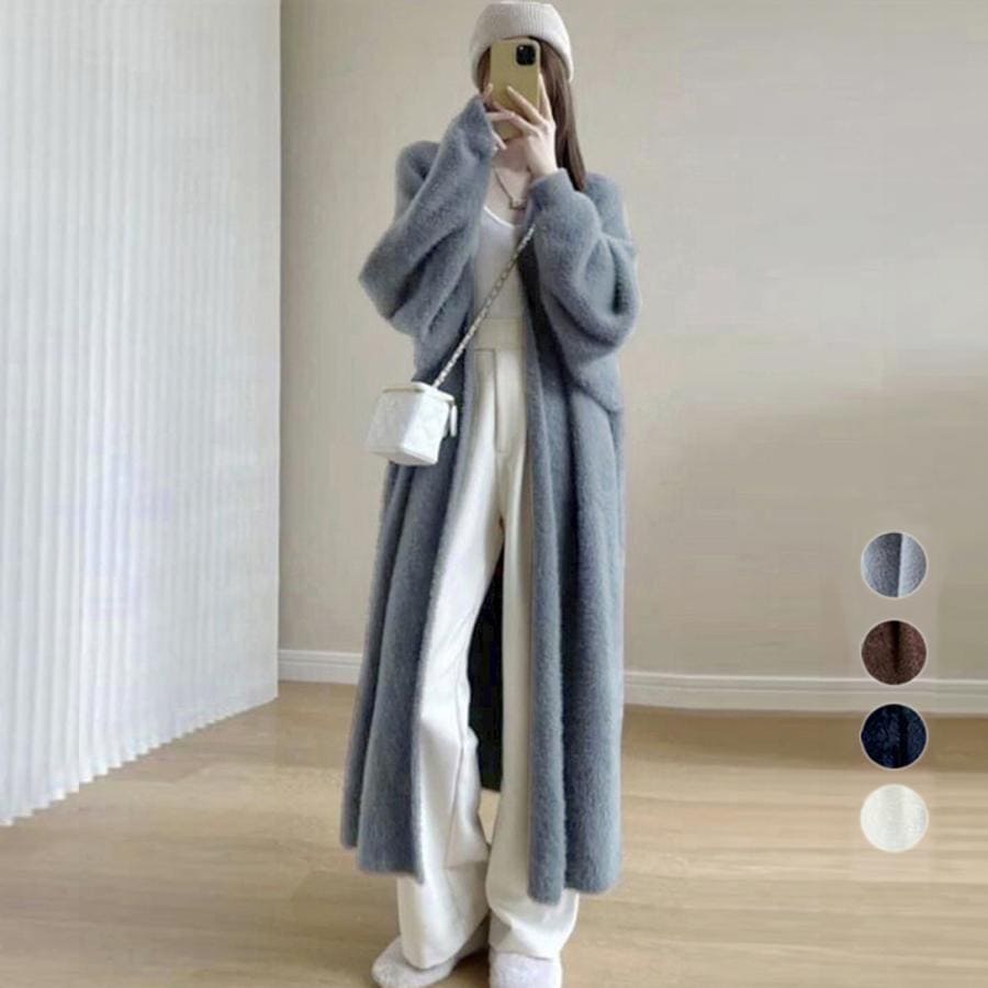 ブラウス シャギーロングニットカーディガン 韓国風 ニット