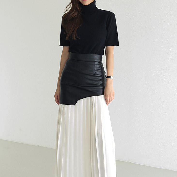 スカート プリーツスカート ロング ロング丈 マキシ マキシ丈 切り替えデザイン 異素材MIX 大人 上品 おしゃれ お洒落 かっこいい レトロ メンズライク 個性的 セクシー エレガント