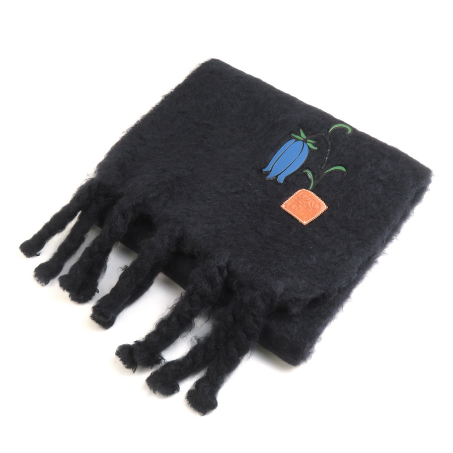 ロエベ LOEWE マフラー ストール アナグラム ウール/モヘヤ ブラック レディース e59979g