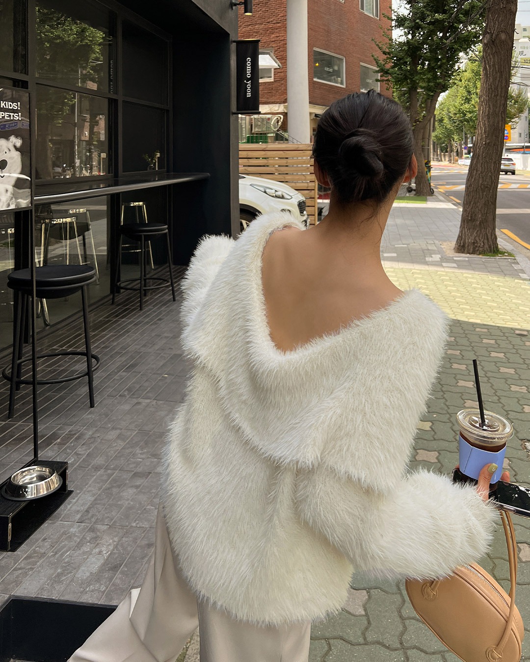 セーラーカラーシャギーニットカーディガン韓国ファッション レディース