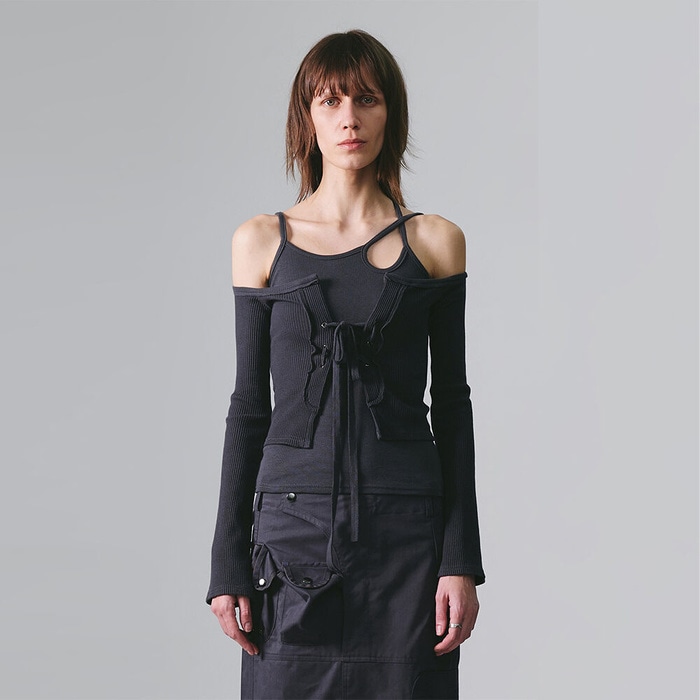 【NACHE】 2-PIECE BUSTIER CARDIGAN : CHACOAL