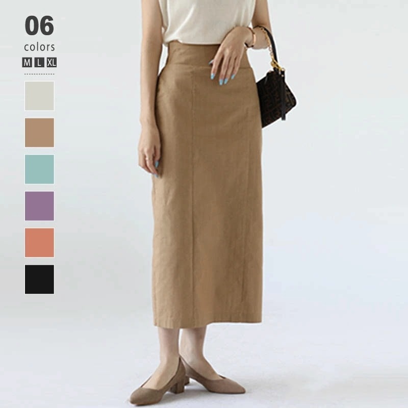 [迅速な配達][限時割!引!]バックスリット タイトスカート ハイウエスト Iライン スカート ボトムス ミモレ丈 ロングスカート 裏地付き 6色 シンプル オフィスカジュアル ママコーデ レディース
