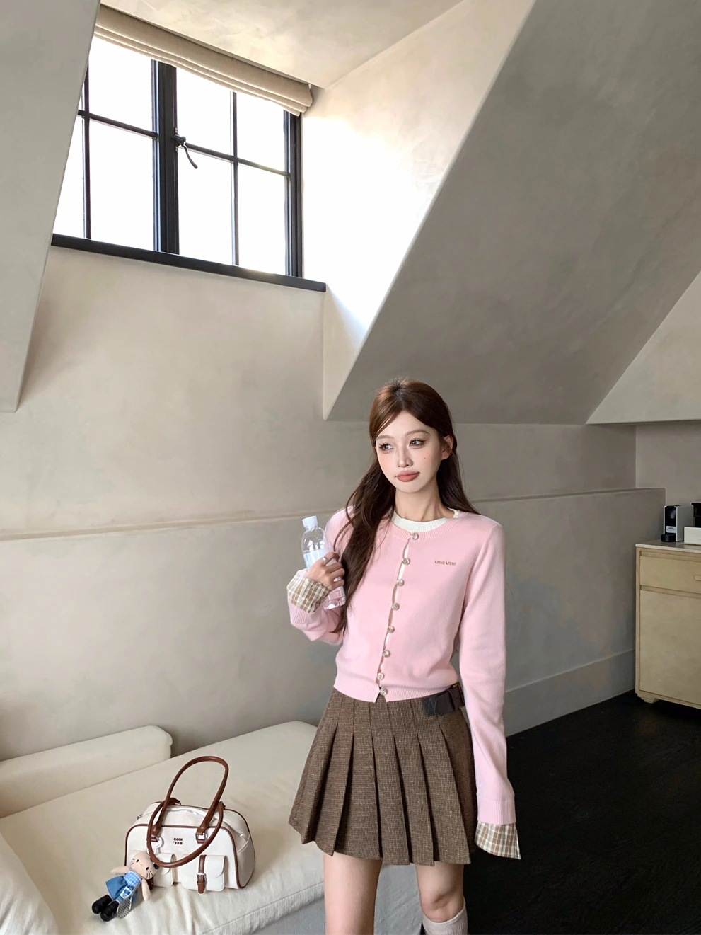 オフィス 韓国 ショート丈 トップス長袖 2025秋冬 OLへそ出しフレンチシースルーファッションレディース2点 きれいめライト 羽織り フェイクツーピースニット エレガント 編み カーディガン