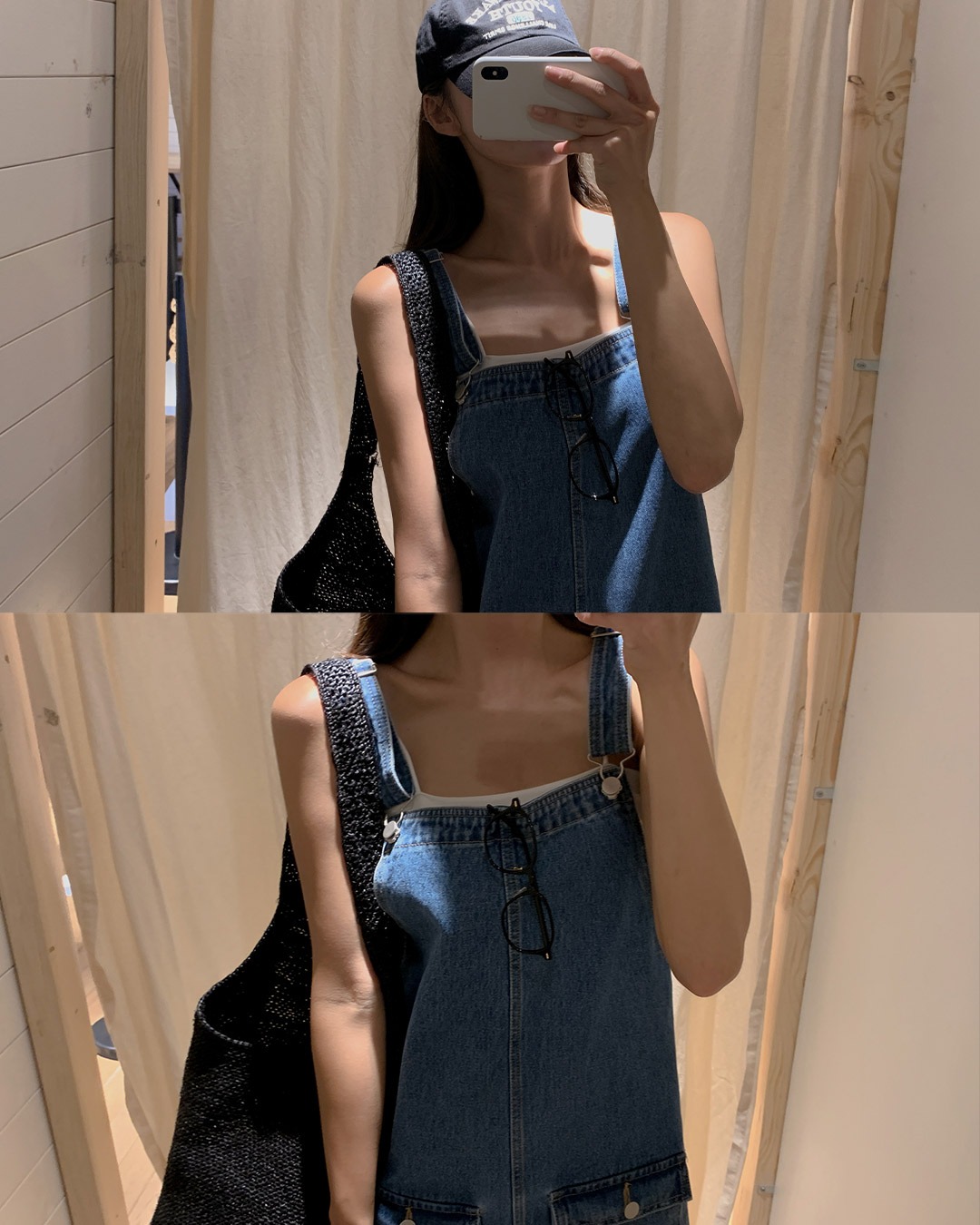ピンティーデニムサスペンダーミニワンピース韓国ファッション レディース