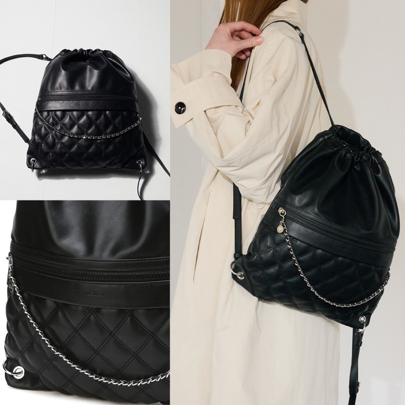 [アンナ ANNA] キルティング チェーン ストリング バックパックJLBA4F020BK