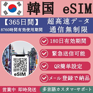 【韓国 eSIM】 365日間 超高速データ無制限 正規eSIM オンラインサービスにて納品 韓国旅行 eSIM 365日間