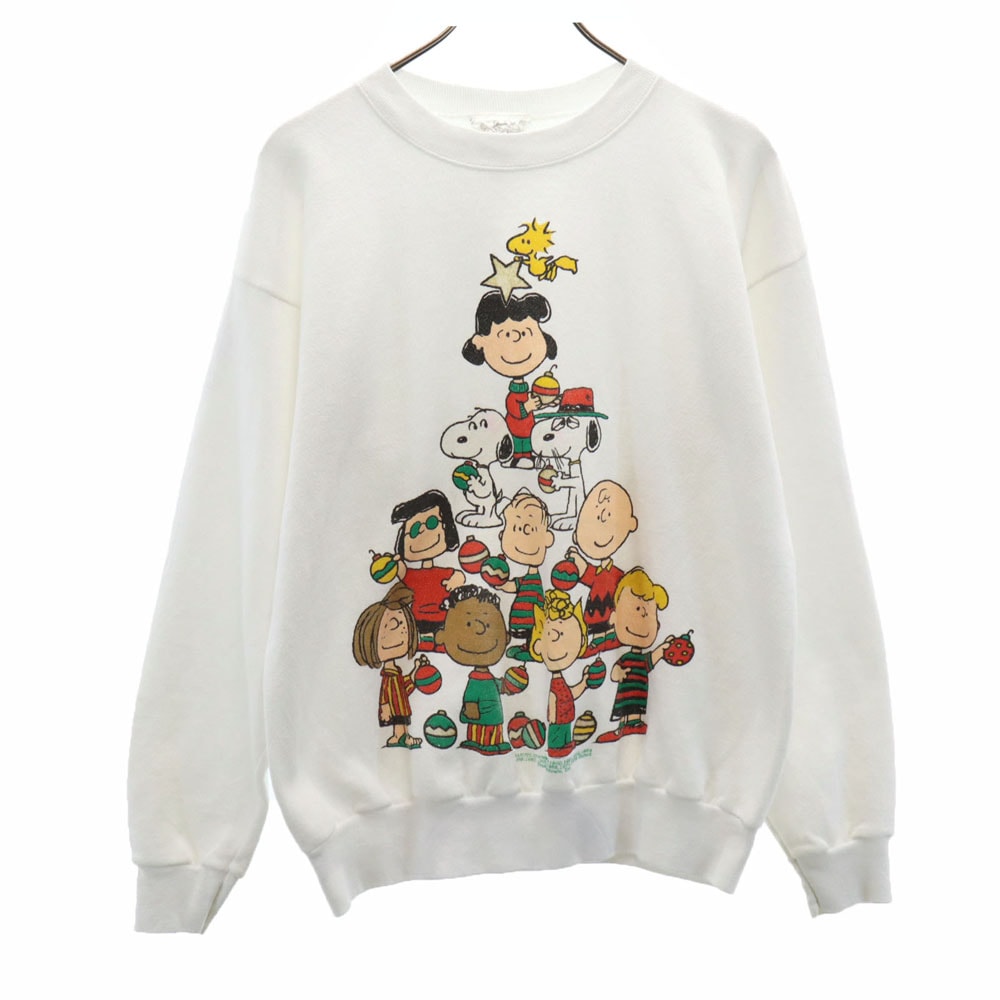 90s USA製 オールド スヌーピ柄 長袖 スウェット トレーナー L ホワイト 裏起毛 メンズ