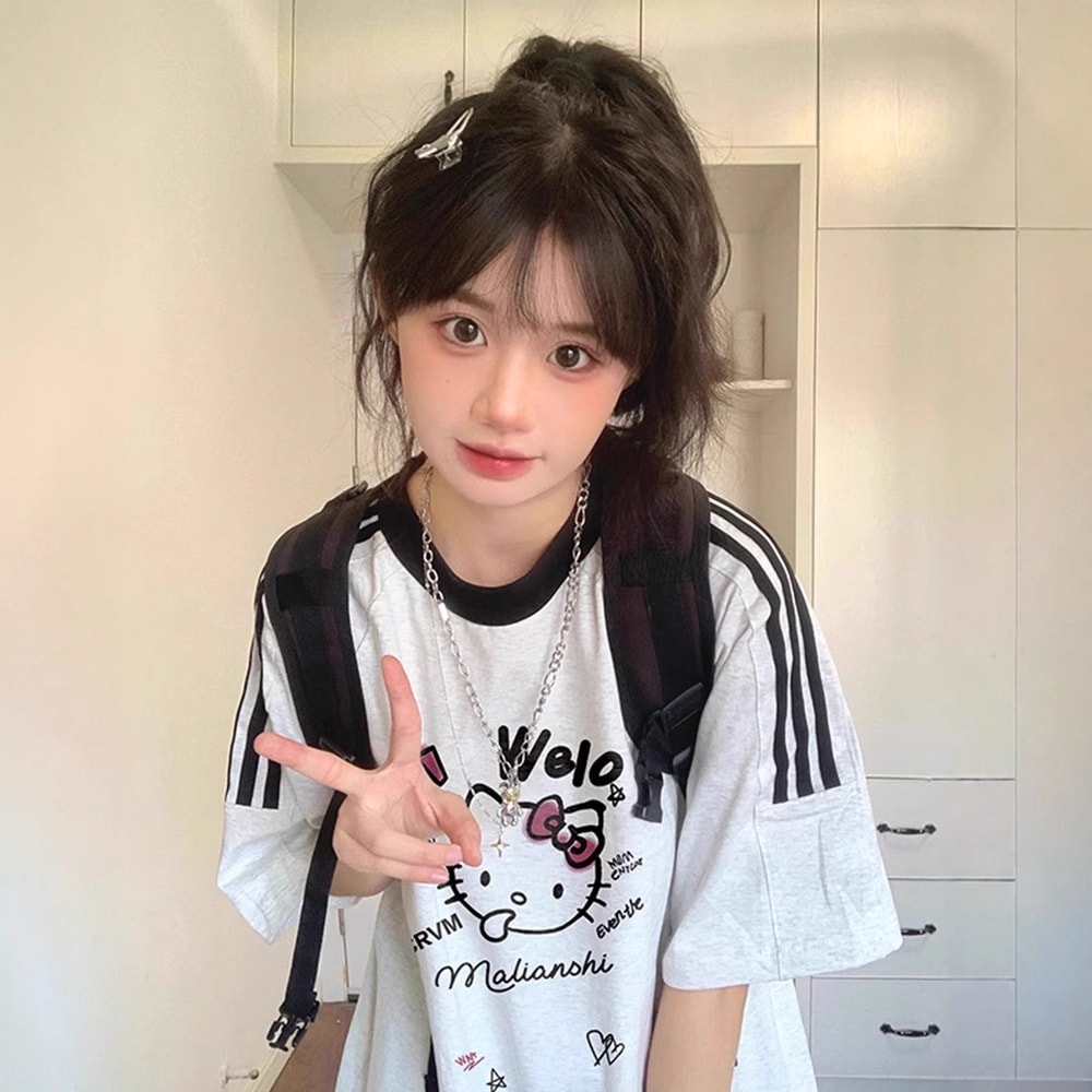 【1点ご購入 で10点プレゼントいたします】三条鉄棒半袖Tシャツ女子中高生青春減齢純綿ゆったり上着