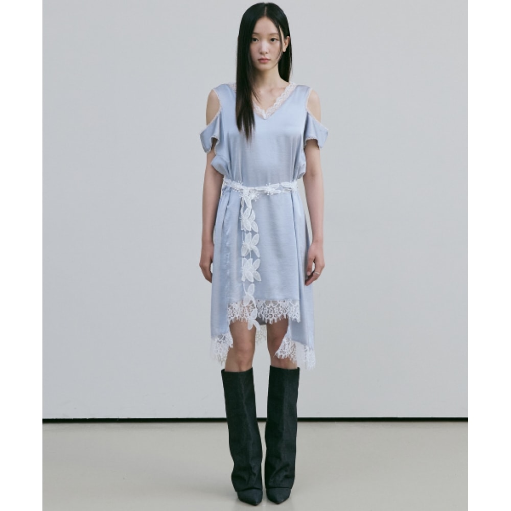 BER DE NOIR レーストリムサテンドレスブルー