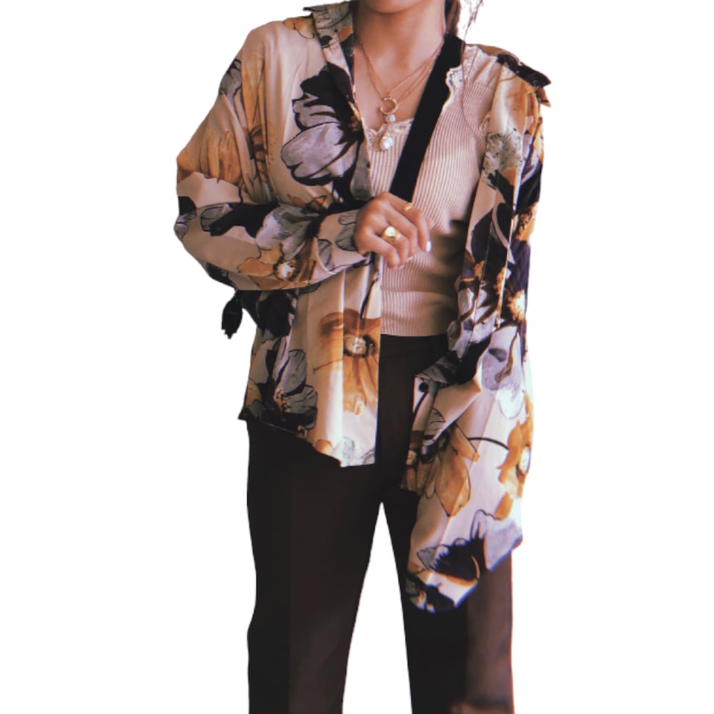 Watercolor Flower Sheer Big Shirts (beige) A.D.G レディース ファッション トップス