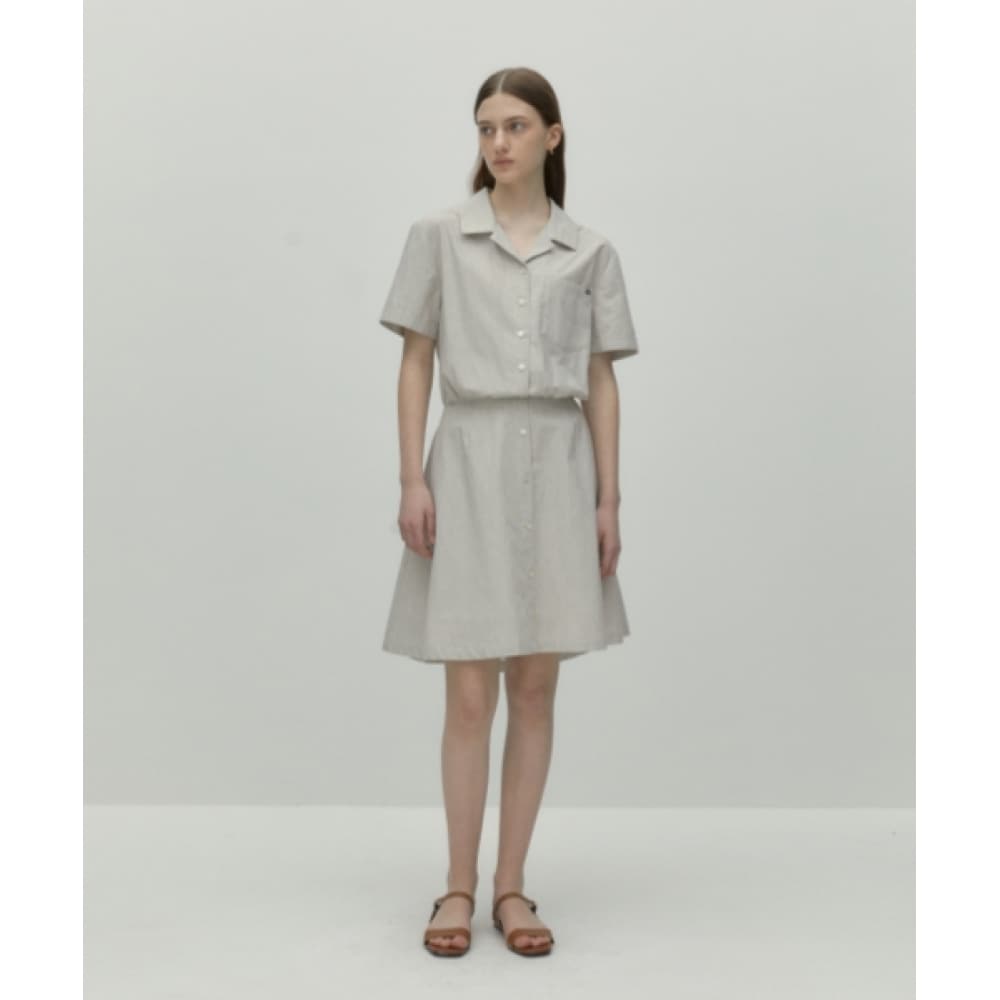 DEPUND オープンカラーシャツワンピース [ベージュストライプ]