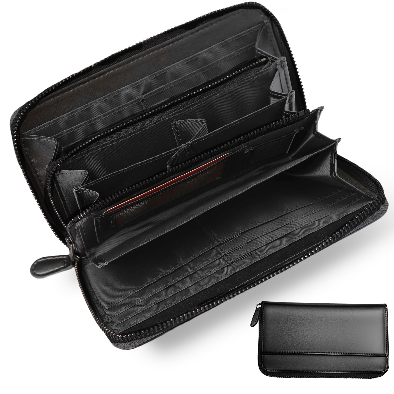 [INSPNALL] 財布 メンズ 長財布 コンパクト 【4分割の小銭入れ/キー収納】本革 大容量 日本YKKファスナー 牛革 14枚収納 サイフ 札入れ仕切り IDカード用ポケット付き 通帳ポケット