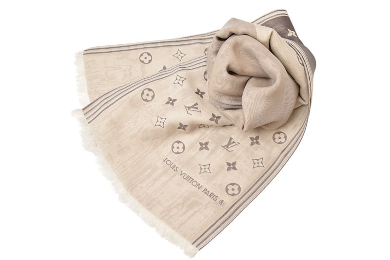 スカーフ ストール シルク100％ ベージュ/ブラウン系 モノグラム柄【中古】