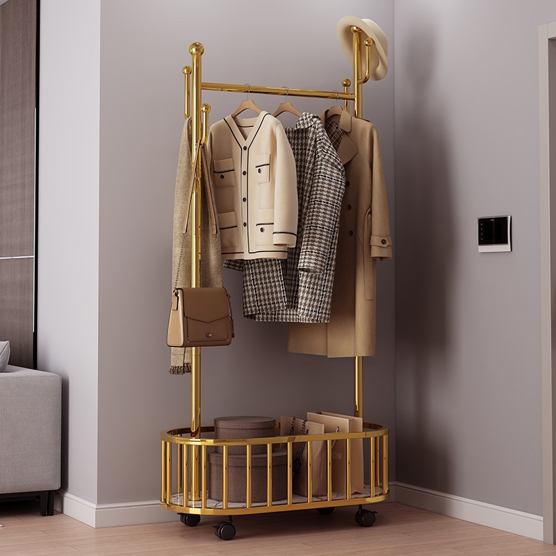 轻奢衣架落地移动挂衣架卧室简易衣服收纳架门口置物架家用衣帽架