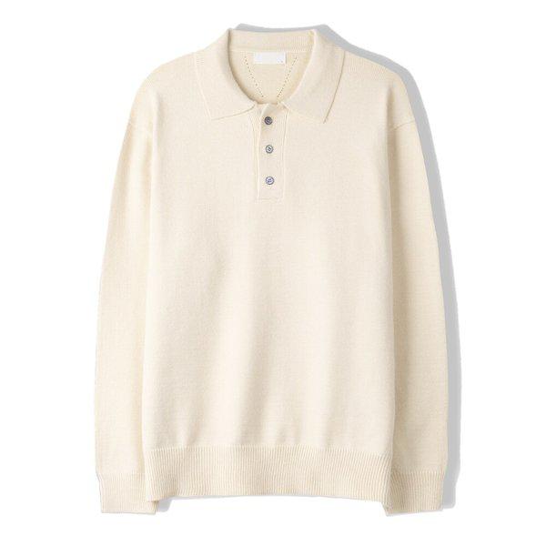 男性プレミアムモーダルベンコーボタンカラーネックニット SG-KN-Q033-クリーム