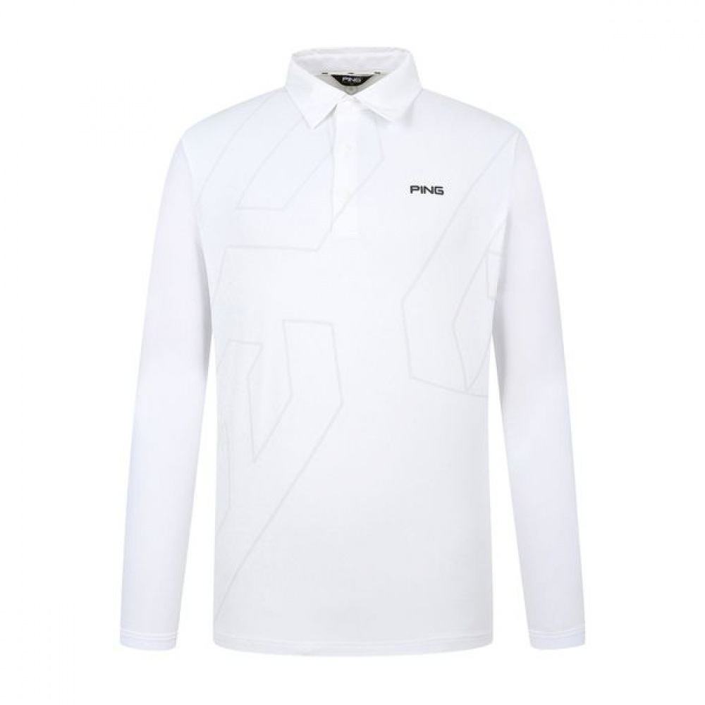 [ping] メンズロゴプリント襟付き長袖Tシャツ