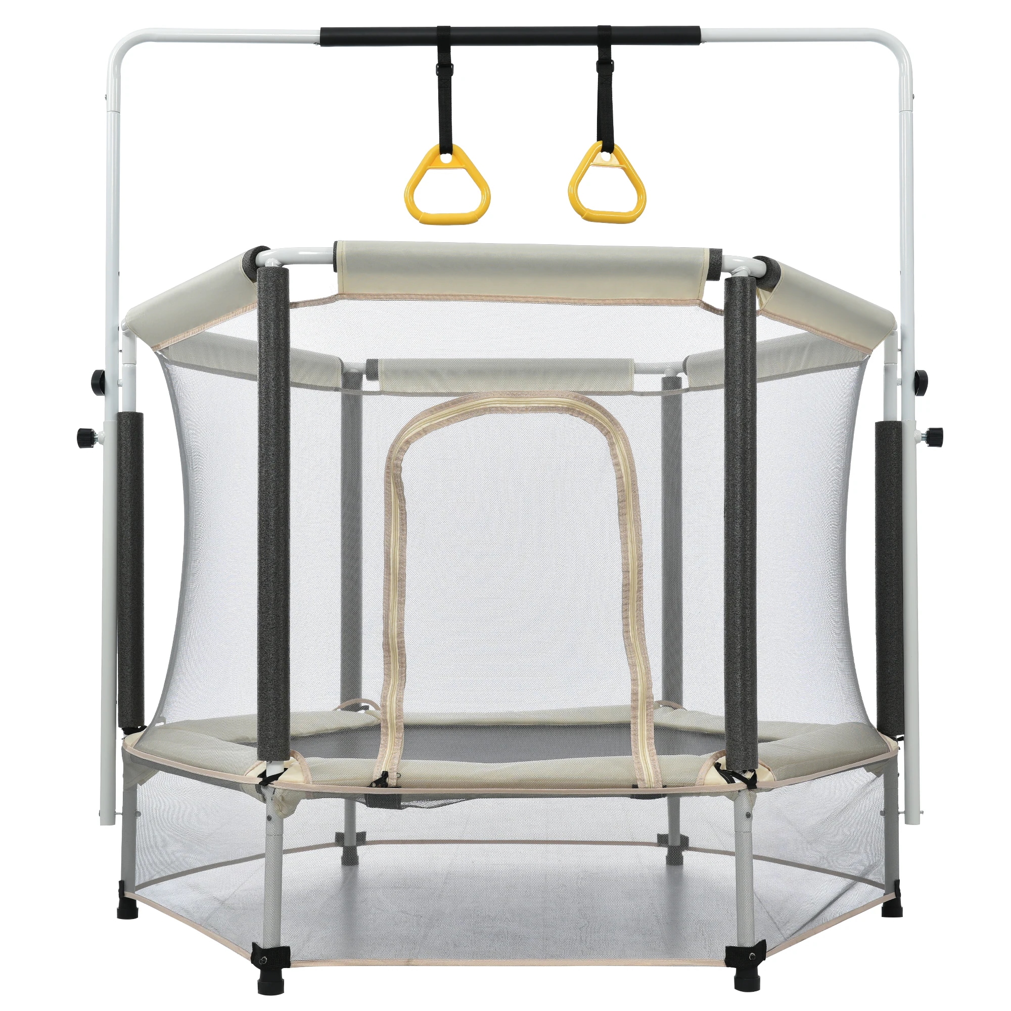 1288トランポリン 子供用 安全保護ネット付き 幅140（55inch) 高さ３段階調節 安全ネット付き 鉄棒 吊り輪付き 安全カバー セーフティネット付き スプリング式 大型 家庭用 室内 静音