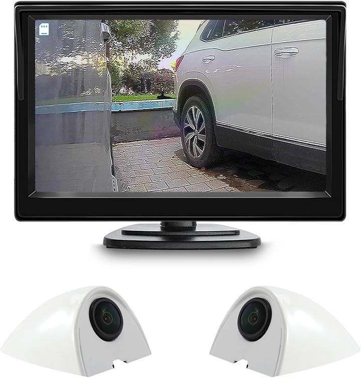 5インチモニター 2個サイドカメラセット AHD1080P IPS液晶モニター ドアミラー死角確認 リアルタイム監視 録画機能あり 車載カメラ 200万画素 暗視機能搭載(ホワイト)
