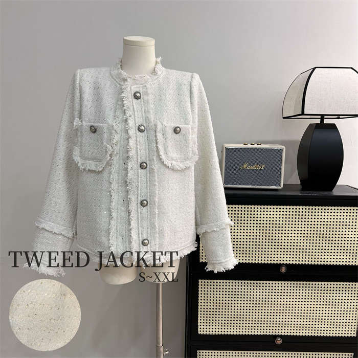 ツイードジャケット ジャケット レディース 春 秋 フォーマル ショート丈 カジュアル ノーカラー アウター ママスーツ ツイード スパンコール 高級 上品 春秋 お宮参り 入学式 入園式 卒業式 卒 4,850円