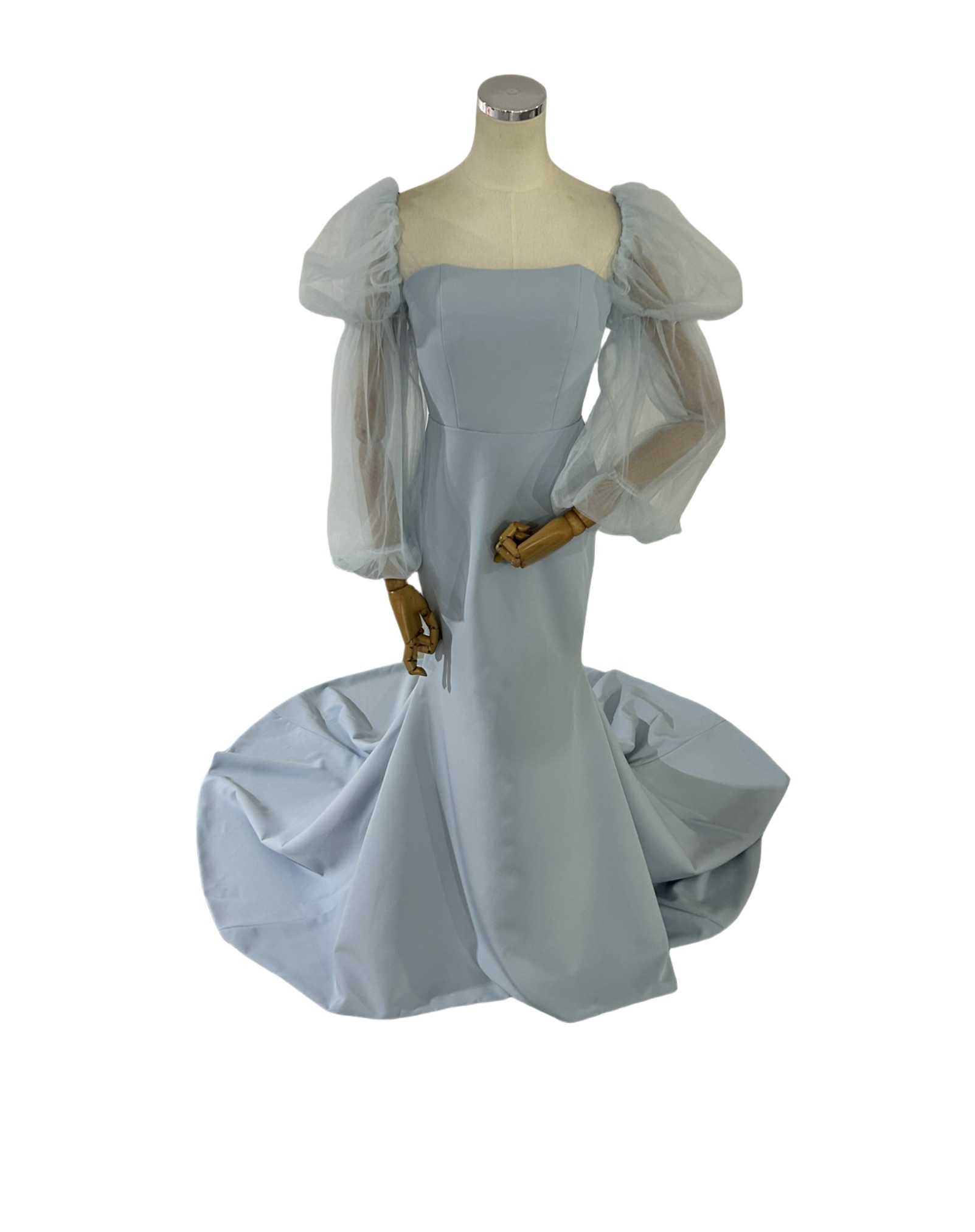 カラードレス 水色 優雅なシルエット 花嫁 ソフトマーメイドライン ファスナー 前撮り