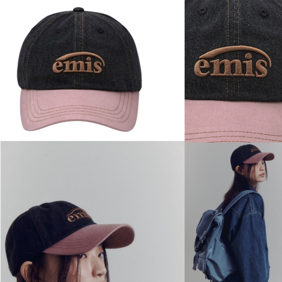 WASHED DENIM BALL CAP gray/pink　帽子　キャップ帽