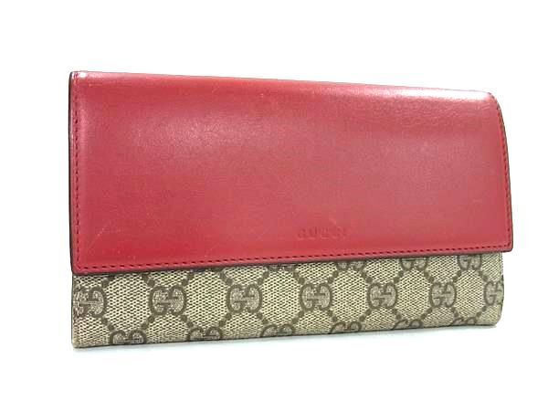 財布 GGスプリーム PVC×レザー 410100 二つ折り 長財布 ベージュ レッド ロングウォレット 小銭入れ サイフ 長サイフ メンズ 人気 ブランド 大容量【本物保証】