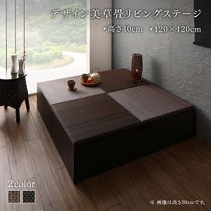 国産 収納付きデザイン美草畳リビングステージ [風凛]フーリン 畳ボックス収納 120x120cm（一畳x2） ハイタイプ（高さ40cm） [畳色]ブラック