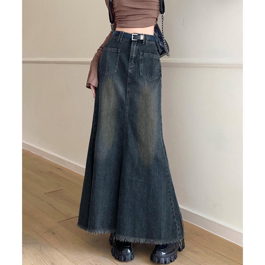 フリンジデニムスカートマーメイドスカート
